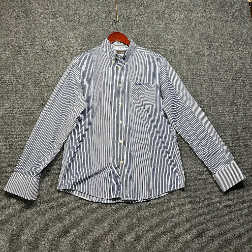 Ben Sherman Shirt Mens Large Button Down Blue White Stripe Cotton Pocket Logo